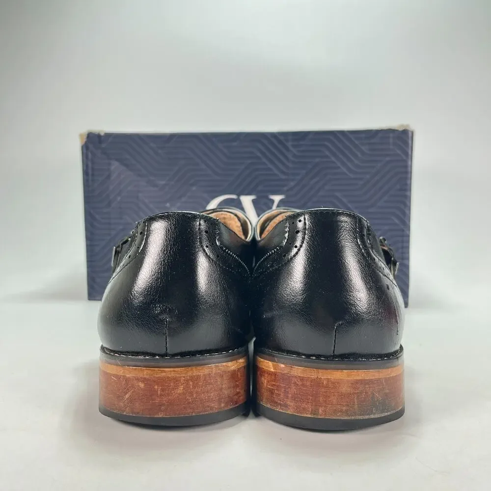 Gino Vitale Black Leather Double Monk Strap Brogue Dress Shoes GV927 Men's Sz 11